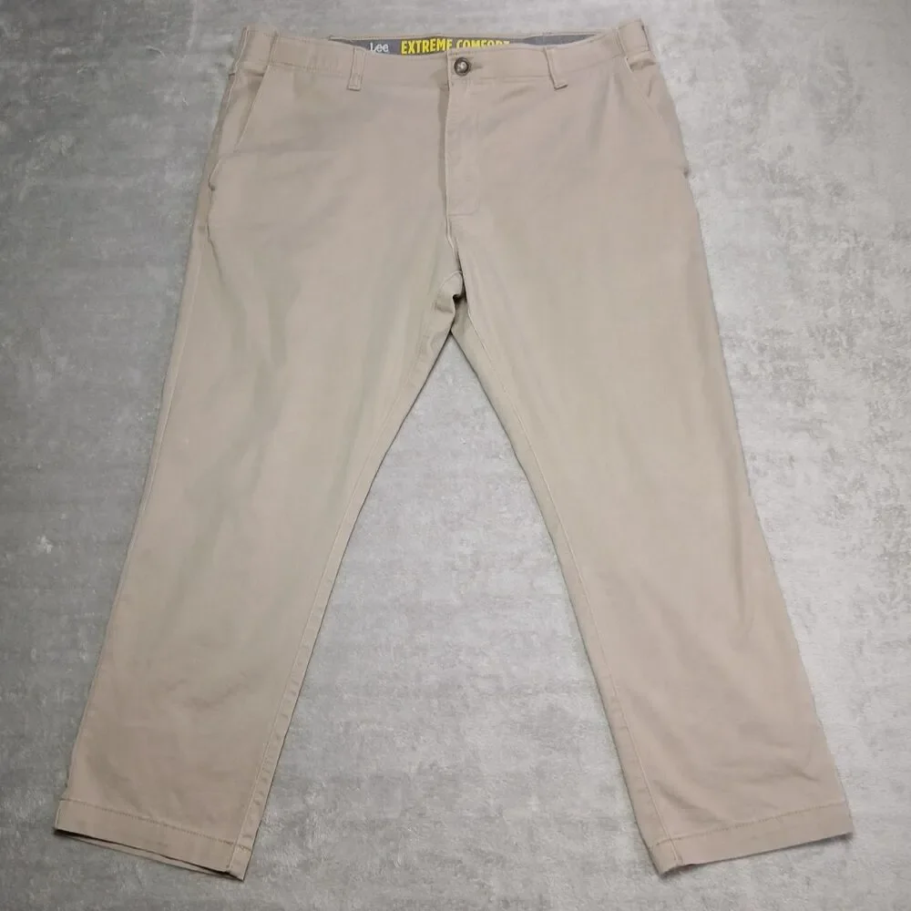Lee Extreme Comfort Mens 38x29 Khaki Stretch Flex Flat Front Chino Twill Dadcore